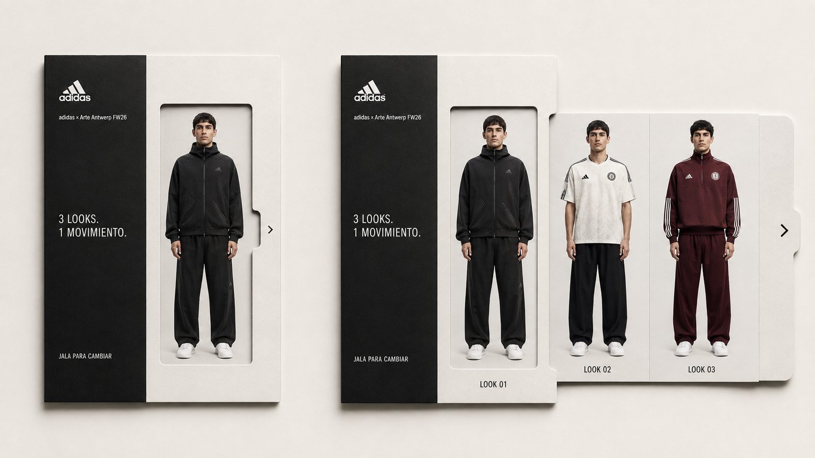 Lookbook de lanzamiento con tres looks